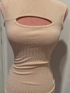 Sleeveless Cutout Knit Tank Top in Light Champagne